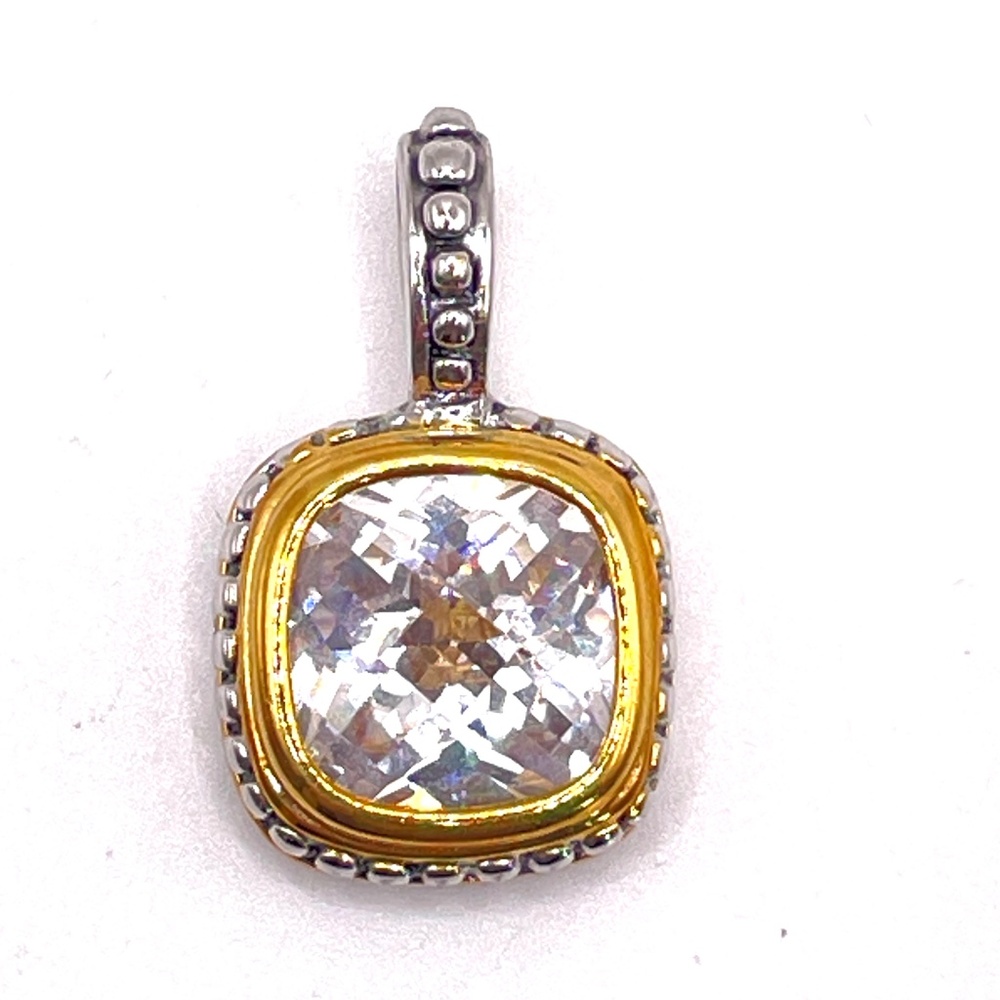 ATI 925 Thailand Signed Two Tone CZ Small Pendant